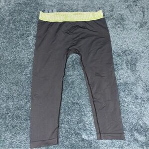 Gymshark Seamless Cropped Leggings in Gray with Lime Waistband Size Large